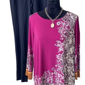 SUSAN GRAVER MERLOT FLORAL DESIGN TUNIC SZ LG